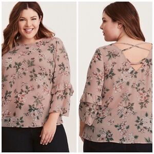 TORRID FLORAL PRINT RUFFLE BELL SLEEVE BLOUSE NWT